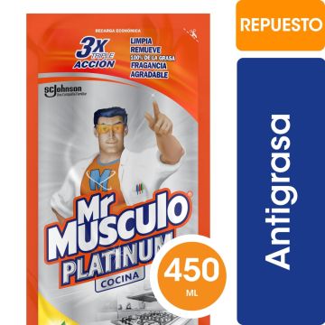 Limpiador Platinum Cocina Mr. Músculo Grasa Difícil Aroma Limón Repuesto 450 Ml.